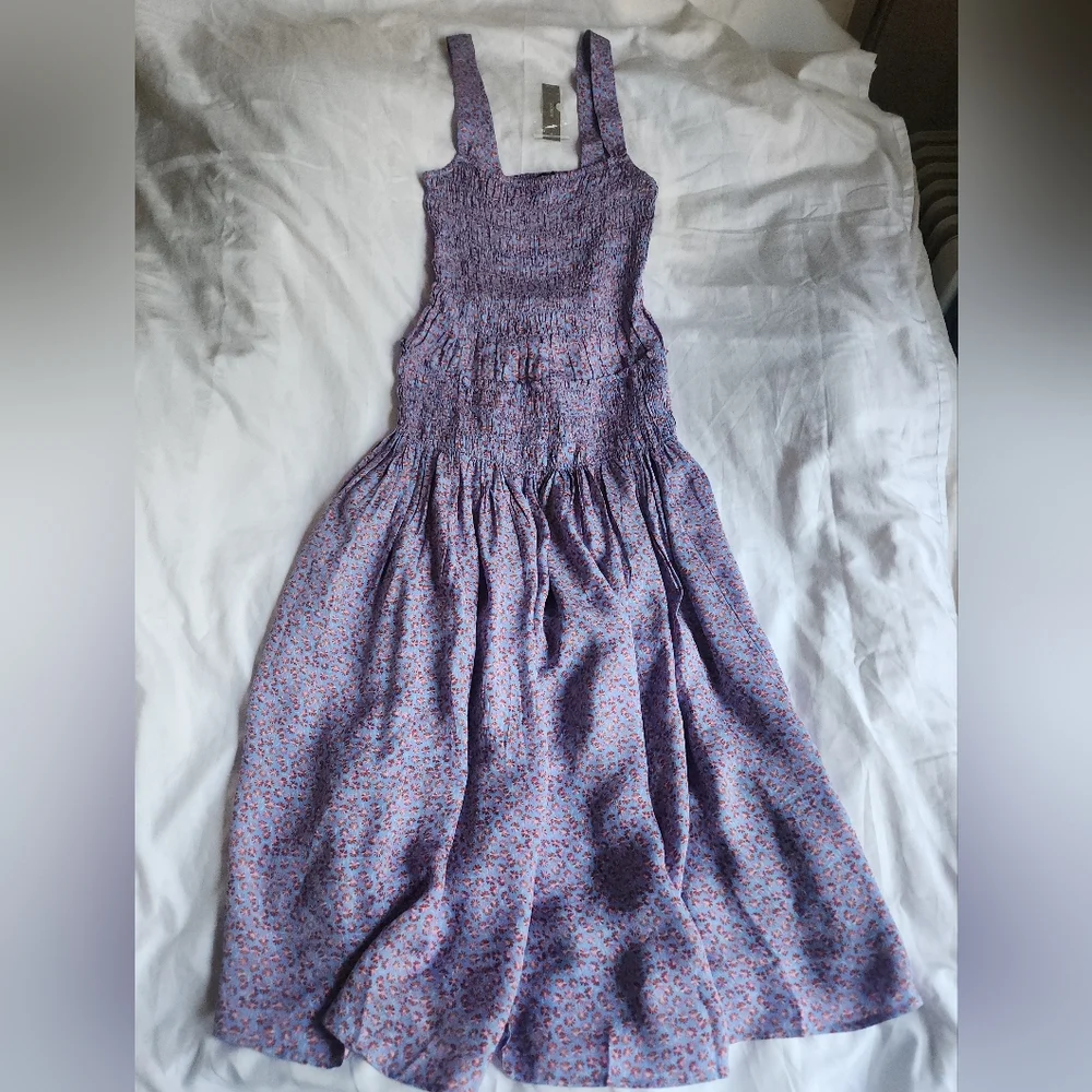 Jcrew Smocked midi dress in summer fields print Floral Purple Bnwt - Picture 8 of 13